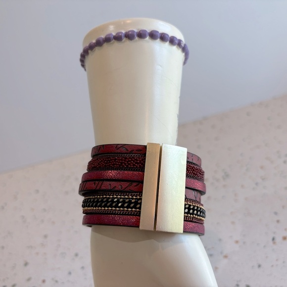 Red Multi Layered Wrap‎ Crystal Cuff Bracelet - Picture 11 of 13